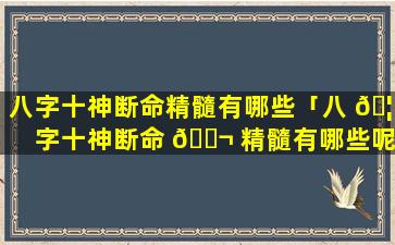 八字十神断命精髓有哪些「八 🦢 字十神断命 🐬 精髓有哪些呢」